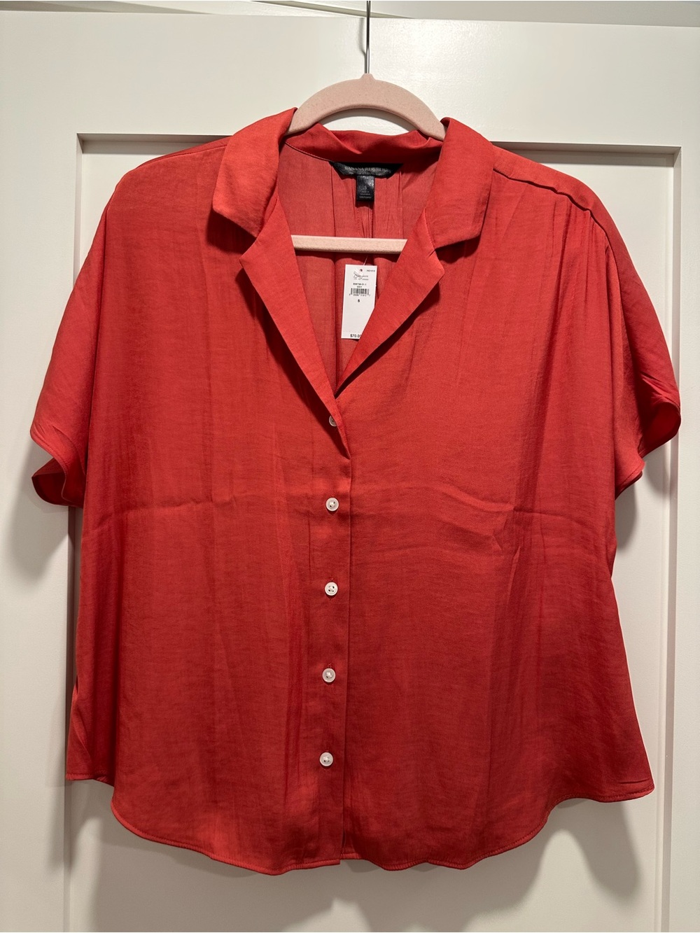 Banana Republic Coral-Red Short Sleeve Button-Down Top